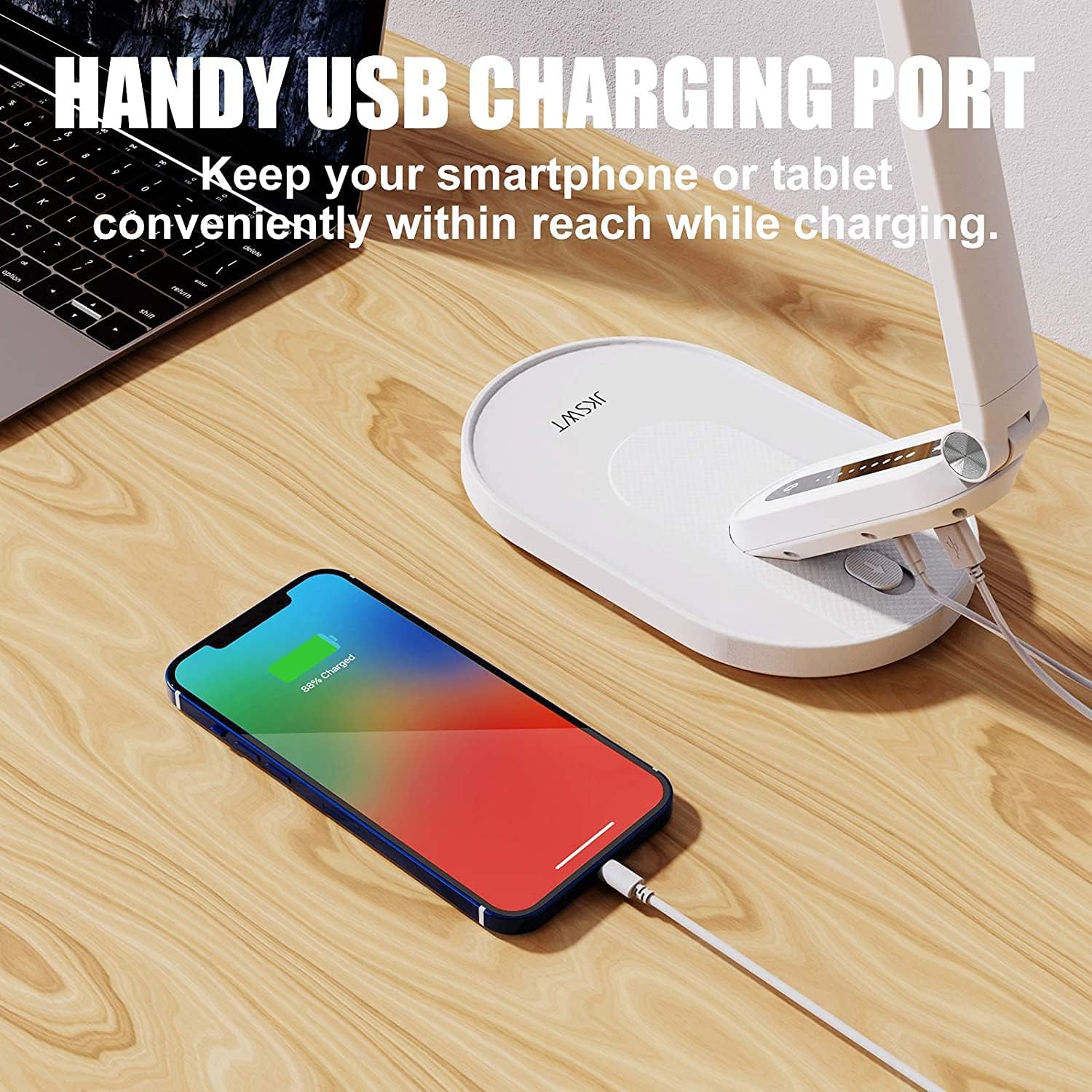 JKSWT Desk Lamp, for Eye Care, Dimmable Table Lamp with 5 Colour Modes, 72 LEDs with USB Charging Port, Touch Control and Memory Function, Office Lamp - Lumora Desk