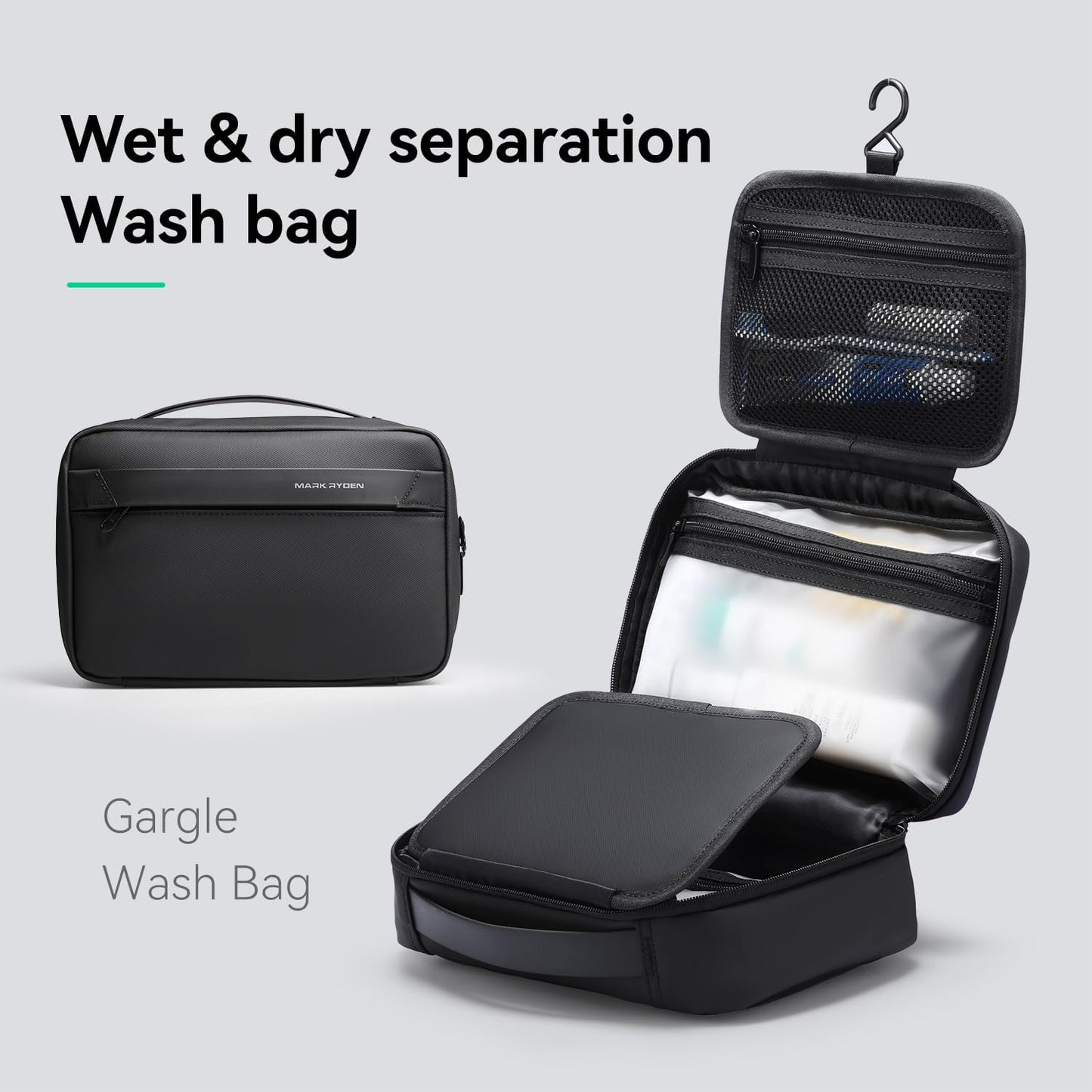 MARK RYDEN Toiletry Bag for Men, Travel Toiletry Organizer Dopp Kit Water-resistant Shaving Bag for Toiletries Accessories (Black)
