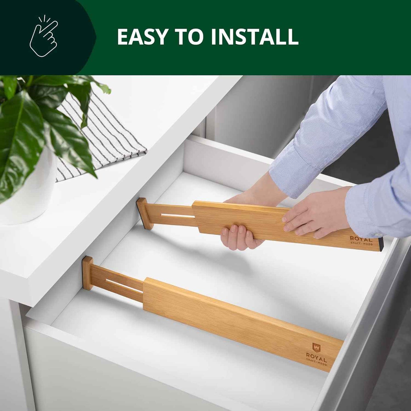 Bamboo Drawer Dividers Organizers, Adjustable Drawer Separator Splitters, 17–22 Inches Expandable Drawer Divider Organizer for Large Utensils, Kitchen, Bedroom, Dresser & Office Drawers 4-Pack