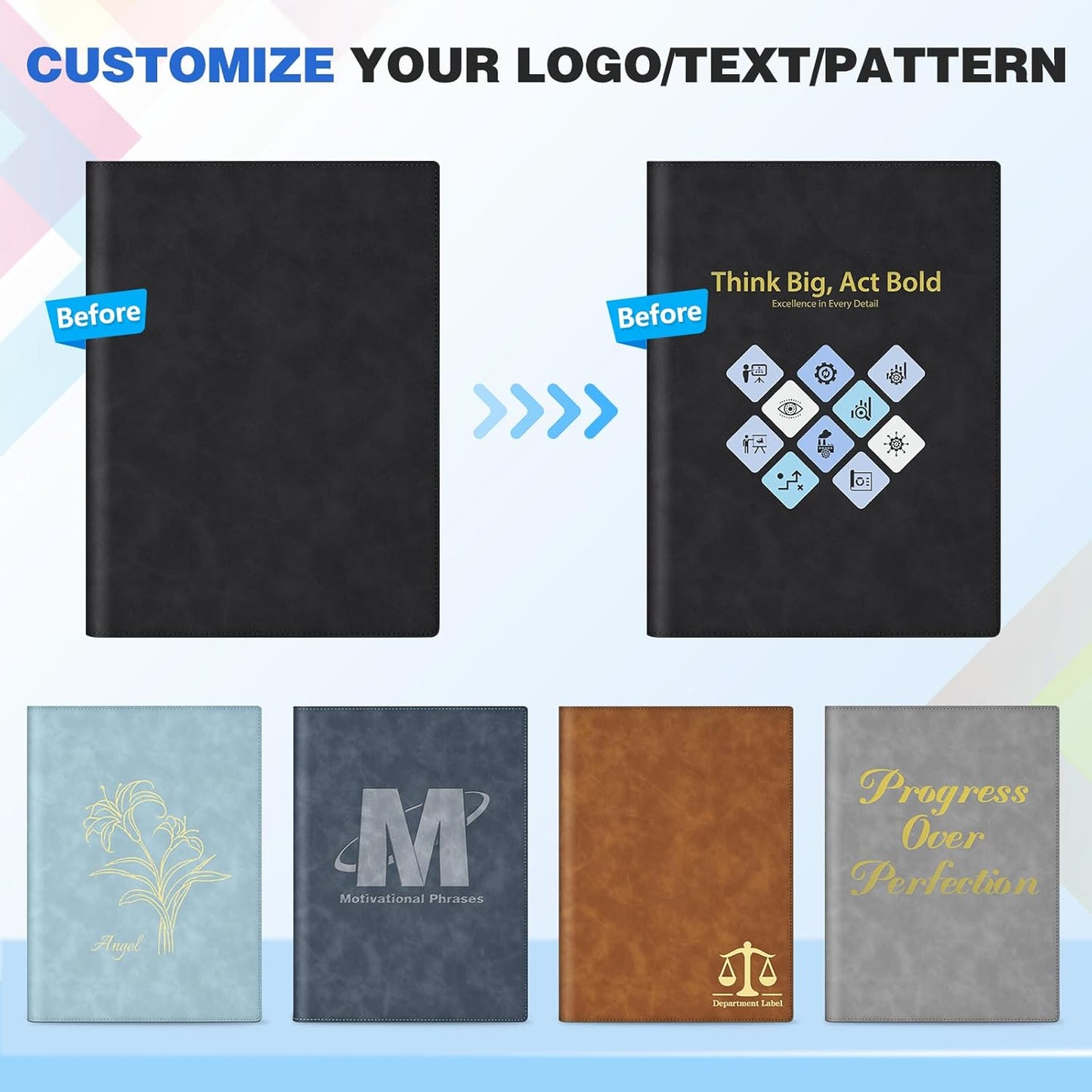 Personalized Padfolio Folder, Leather Custom Portfolio for Men & Women Resumes Office Business, A4 Portfolio Binder for Office College Resumes (Deepblue)