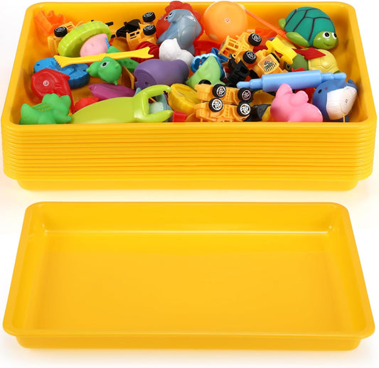 Maitys 15 Pcs Flat Plastic Trays 16.1 x 11.8'' Sensory Storage Paper Tray Stackable Classroom Bins for Office Home Organizer Crafts Supplies(Yellow)