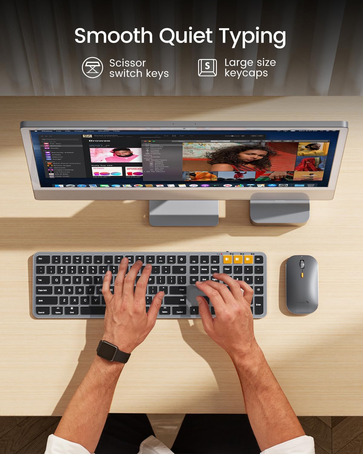 ProtoArc Backlit Bluetooth Keyboard and Mouse for Mac, KM100-A Full Size Wireless Keyboard Mouse for Mac, Multi-Device Rechargeable for MacBook Pro/Air, iPhone, iPad, Space Gray