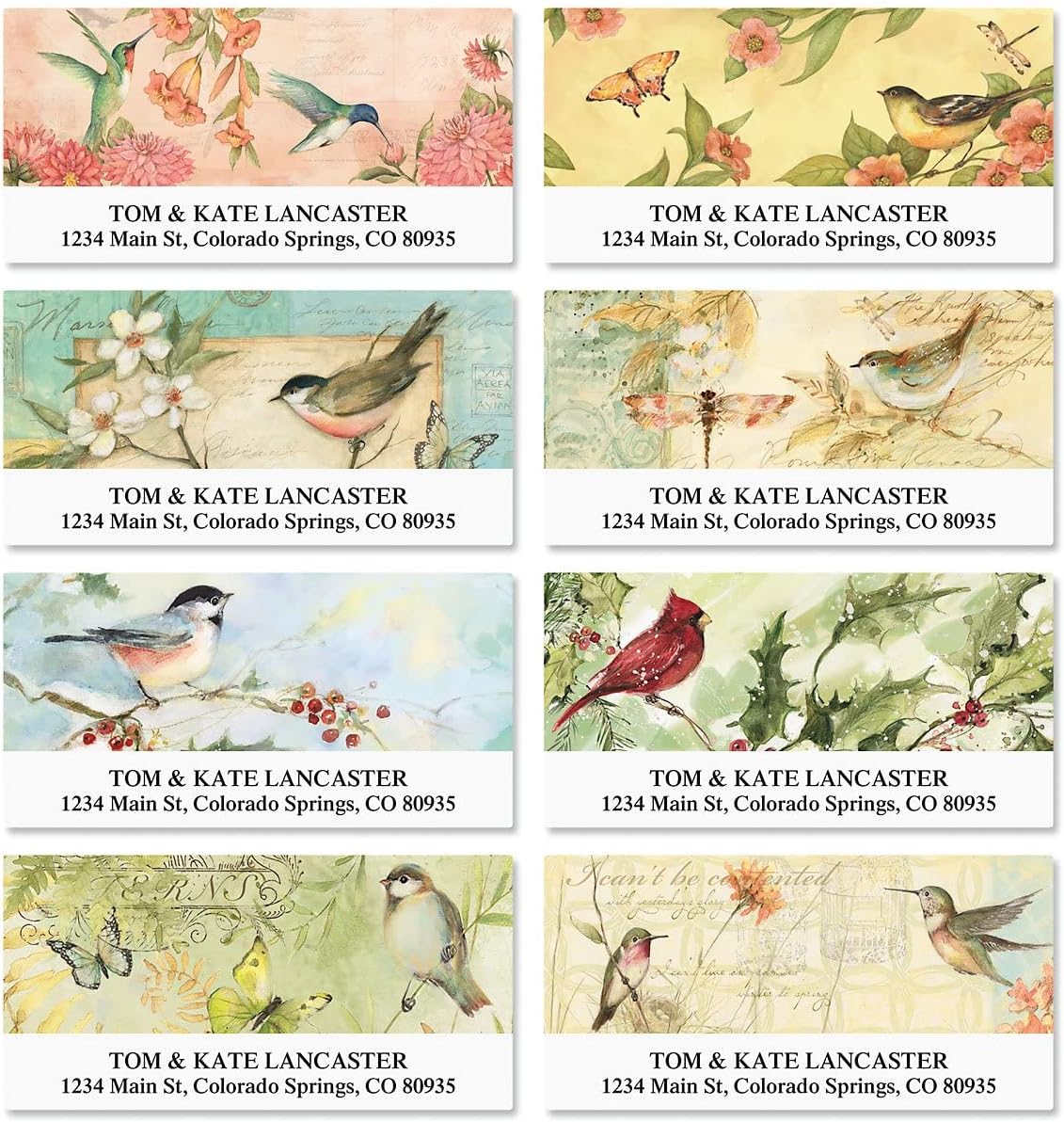 Seasonal Birds Address Labels (8 Designs) - Set of 144 1-1/8" x 2-1/4" Self-Adhesive, Flat-Sheet Labels - Lumora Desk