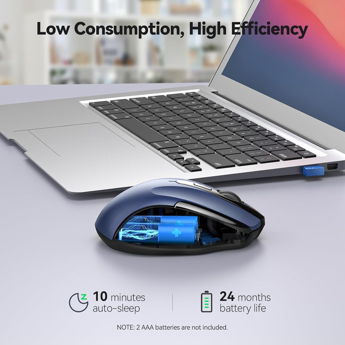 TECKNET Wireless Mouse for Laptop, Silent Mouse Quiet Click, Computer Mice Wireless, 6 Adjustable 4000 DPI Computer Mice - Blue