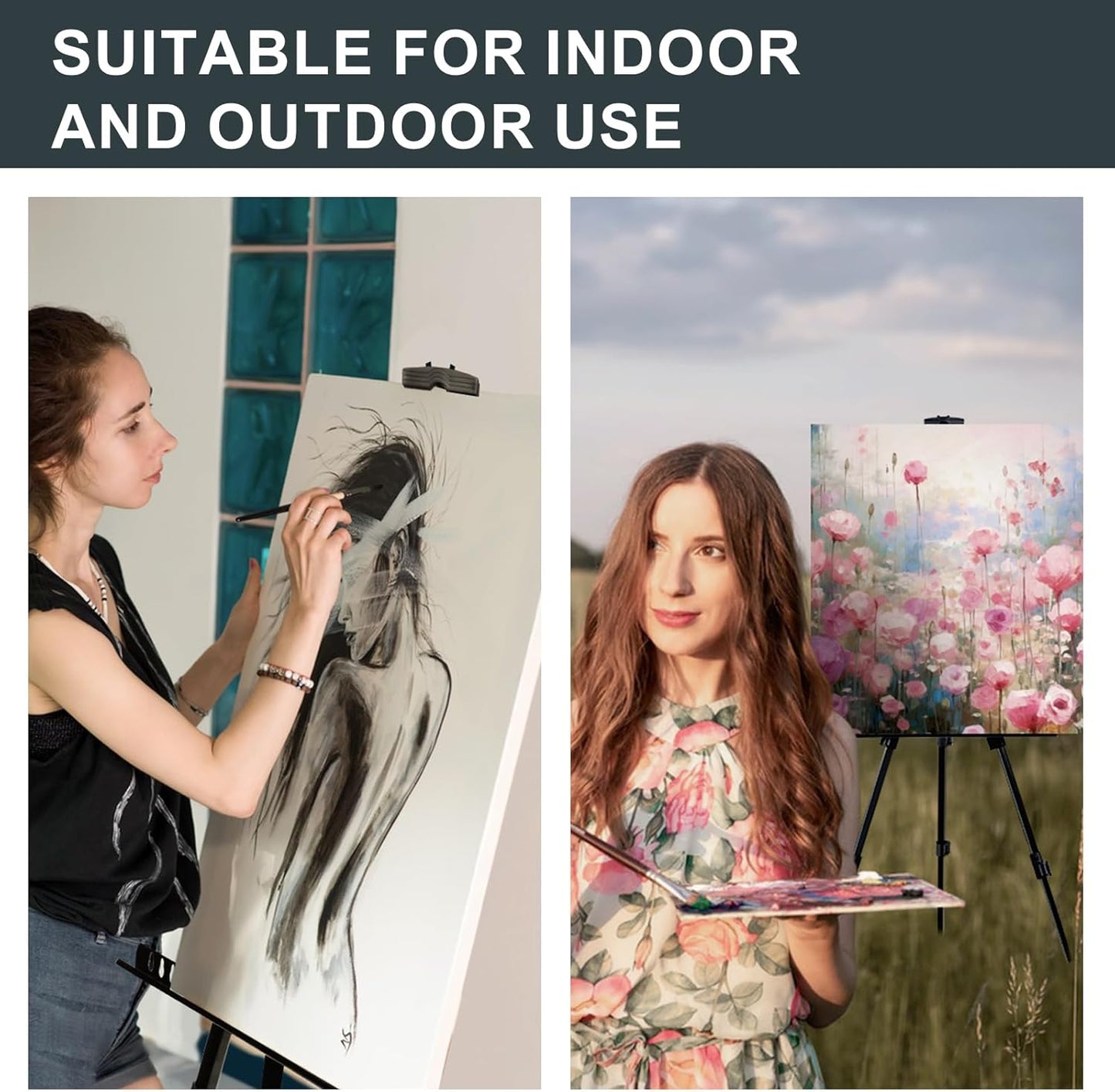 AROIC 4 Pack Art Painting Display Easel Stands,Portable Adjustable Aluminum Metal Tripod Artist Canvases Height from17 to 66 Inch Extra Sturdy forTable-Top/Floor Painting. Black with 4 Storage Bag