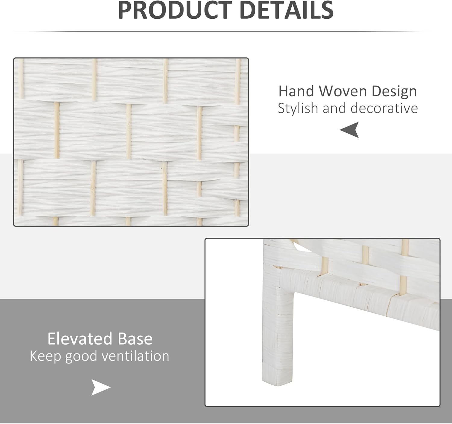 HOMCOM Room Divider, 4 Panel Folding Privacy Screen, 6FT Tall Portable Wicker Weave Partition Wall Divider for Bedroom, Home Office, White - Lumora Desk