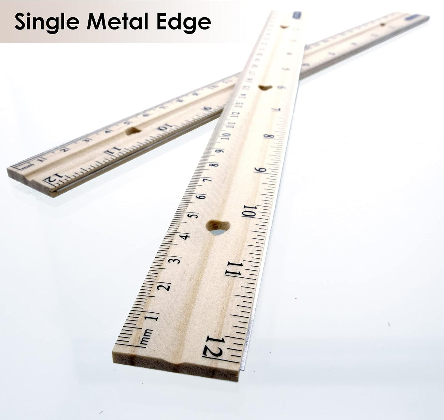 BAZIC Wooden Ruler 12" (30cm), Singel Metal Edge, Inches Centimeter Metric Measuring Drafting Rulers, for Students School Supplies (3/Pack), 2-Packs
