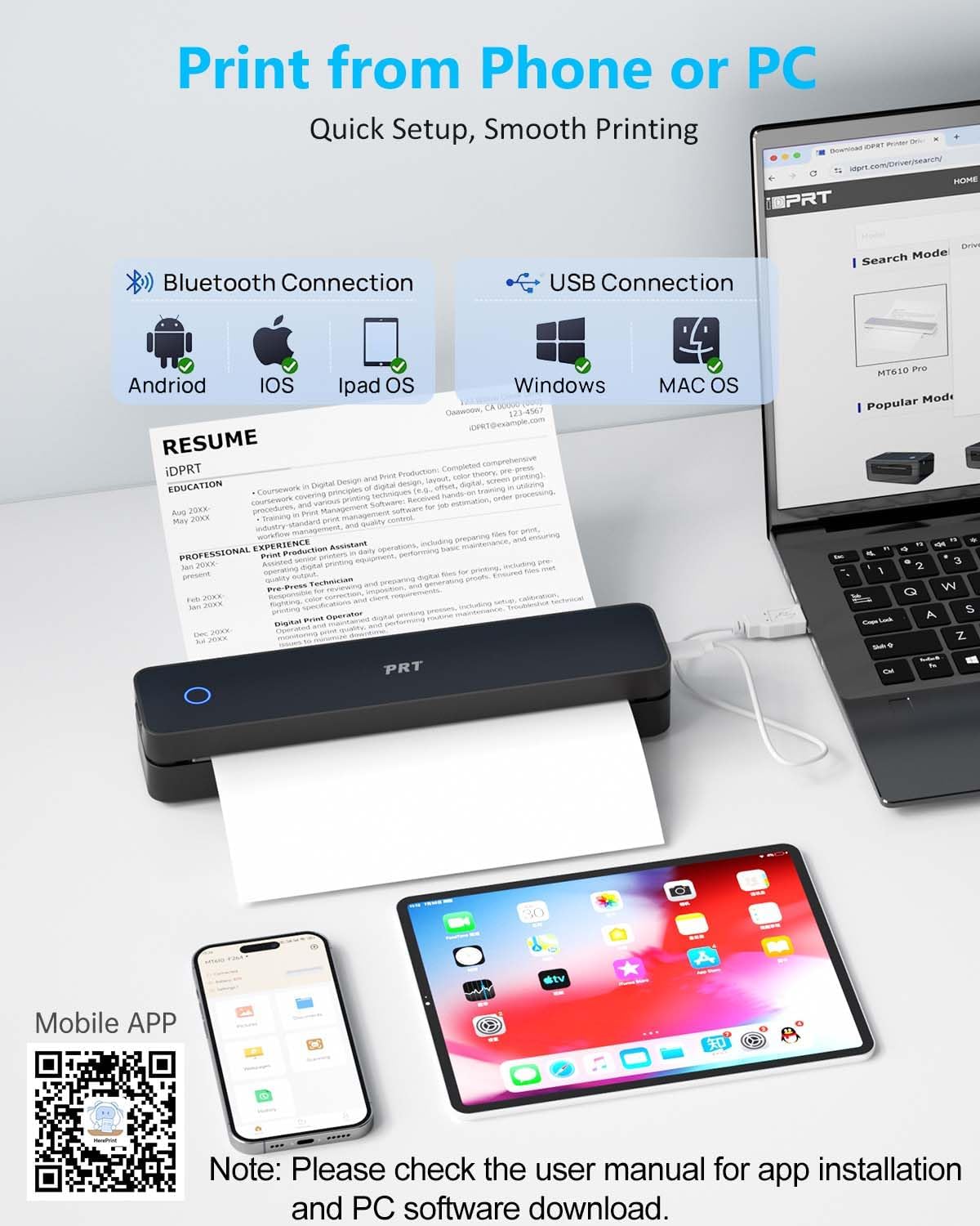 Inkless Portable Printer for Travel, Wireless Thermal Printer Support 8.5 x 11 Inch US Letter A4 B5, Bluetooth Mobile Printers with iOS, Android, Laptop for Home Use, Car, Office, School, Black - Lumora Desk