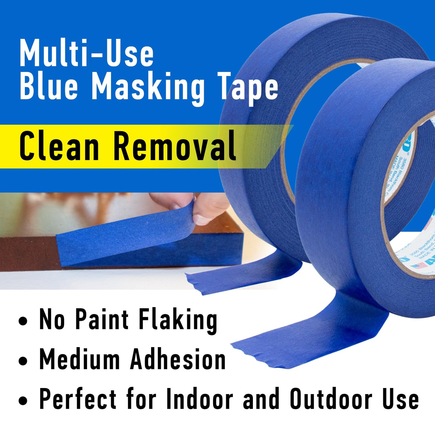 ABRO Blue Painters Tape 1 Inch Wide, 24mm x 55M, All Purpose Blue Tape, Temporary Labeling, Easy Tear, Clean Removal, Masking Tape Colored DIY or Pro - 3 Pack