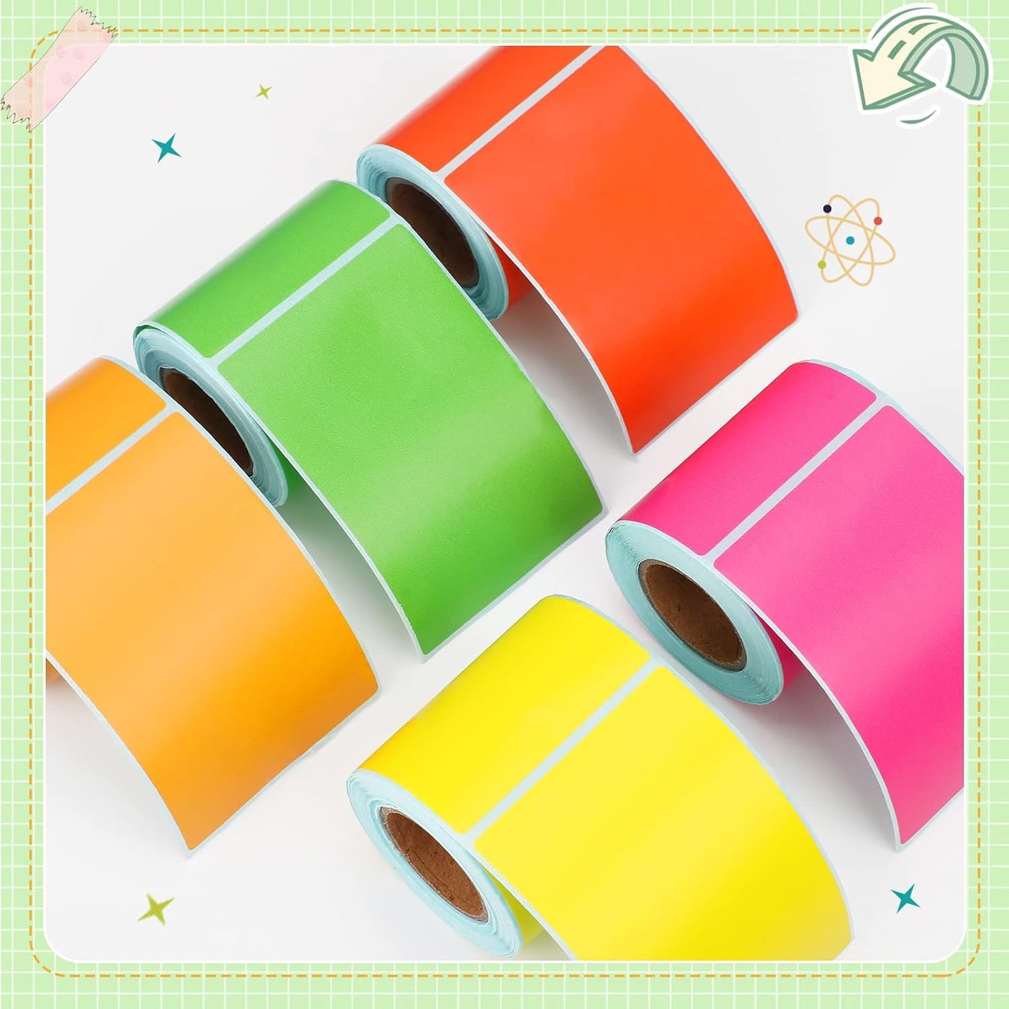 500 Pieces Rectangle Inventory Color Coding Labels 100 Per Roll Fluorescent Name Tag Stickers Thermal Printing Stickers (2 x 3 Inch,Fluorescent Color)