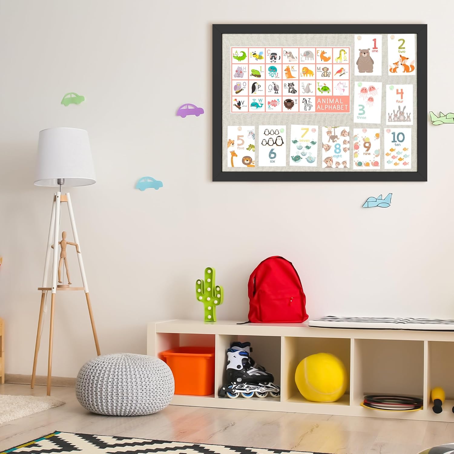 Cork Board Bulletin Board 18" x 24", Large Linen Corkboards with Frame for Walls, Cute Picture Display Pin Board Vision Board for Room School Office Bedroom 20 Pushpins Vintage Black - Lumora Desk