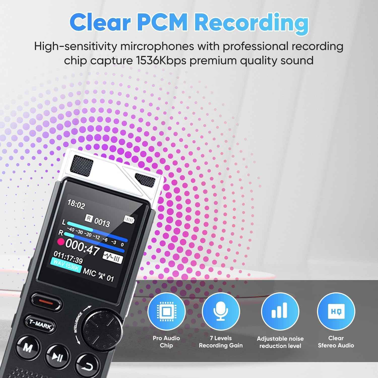 Professional 264GB WUCOTC Digital Voice Recorder - Voice Activated Recorder for Lectures Meetings - 18000 Hours Recording Device with Playback, MP3 Player, Password Protection, Variable Speed