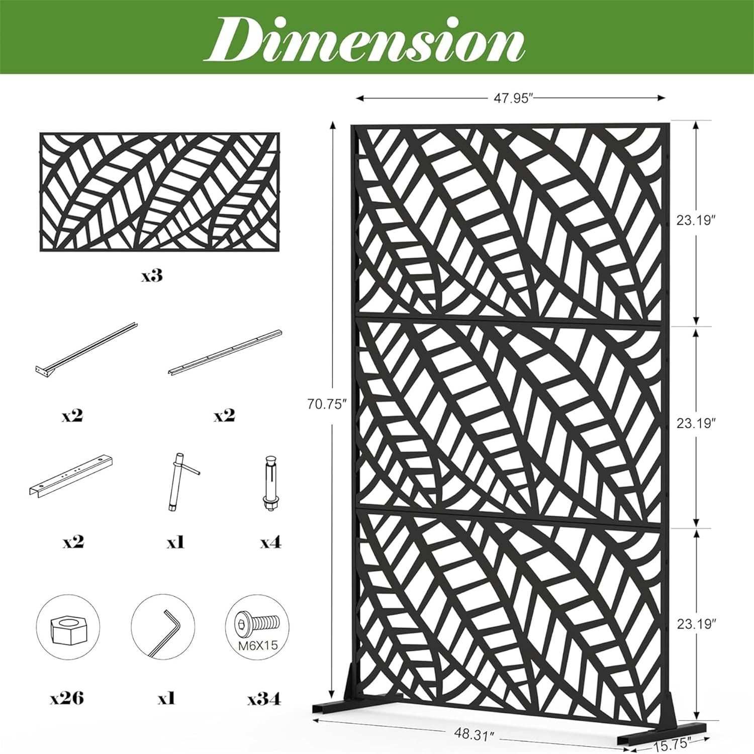 NicBex Room Divider 1 Panel Room Dividers with Leaf Pattern Design Partition Room Dividers and Metal Privacy Screens Wall Divider for Outdoor, Room Separation,48.31" W x 15.75" D x 70.75" H, Black - Lumora Desk