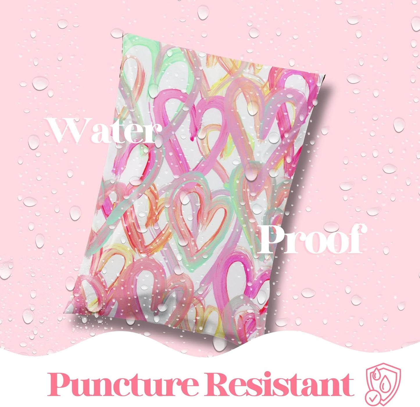 14.5x19 Designer Poly Mailer 100 Pack Heavy Duty Waterproof Self Seal Shipping Bags for Small Business Large Mailing Envelopes Bulk Tear Resistant Cute Packaging Happy Hearts