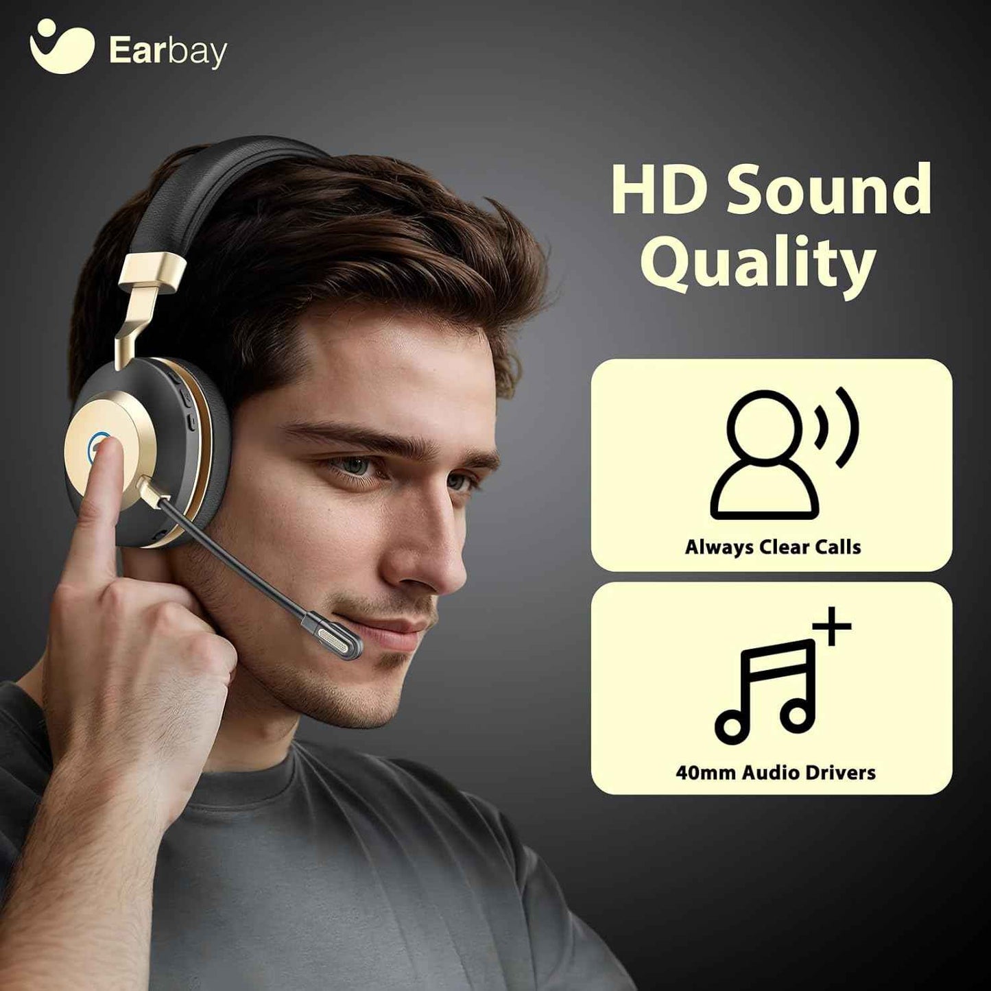 Wireless Headset with Mic for Work, Bluetooth V5.3 Headset with Mic (Noise Cancelling & Mute), Wireless Headphones with USB Dongle for 45H Work from Home/Office/PC/Call Center/Laptop/Teams/Zoom