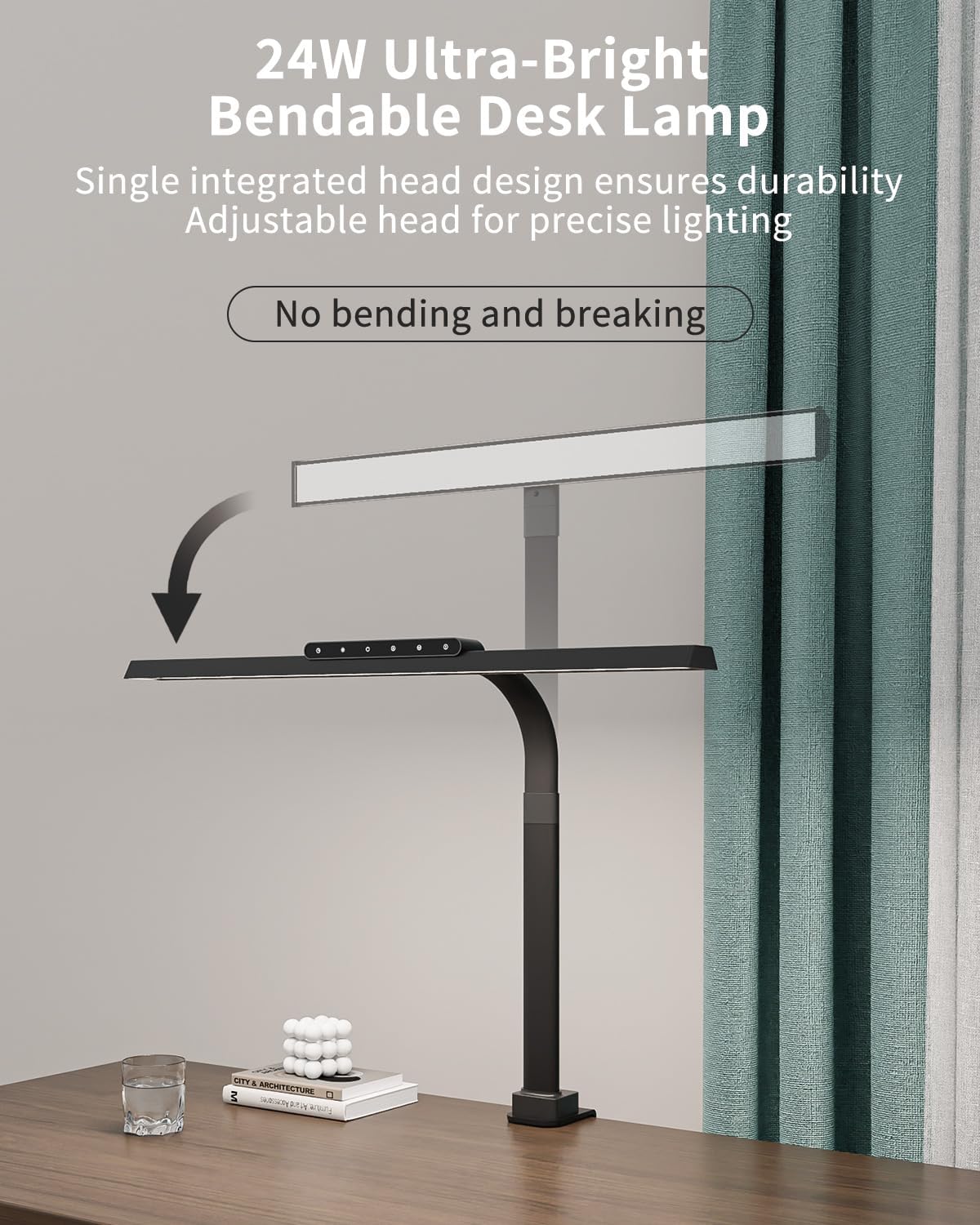 LED Desk Lamps for Home Office, 24W Bright Eye-Caring Light with Clamp, Stepless Dimming Adjustable Flexible Gooseneck Clip on Desk Office Lamp with Adapter for Reading, Study, Workbench,Black - Lumora Desk