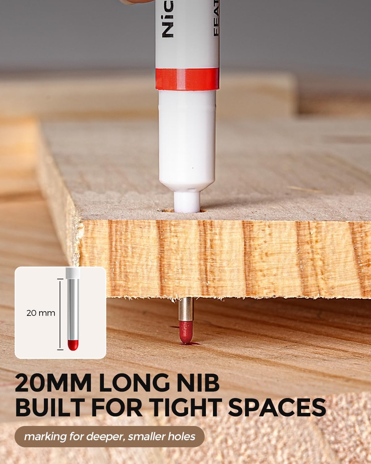 Nicpro 6 PCS Long Nib Marker Pens, 20mm Deep Hole Marker, Quick Dry & Waterproof Construction Markers, Long Head Markers for Metal, Steel, Tile, Glass, Carpenter Marking Pen for Woodworking (Colorful)