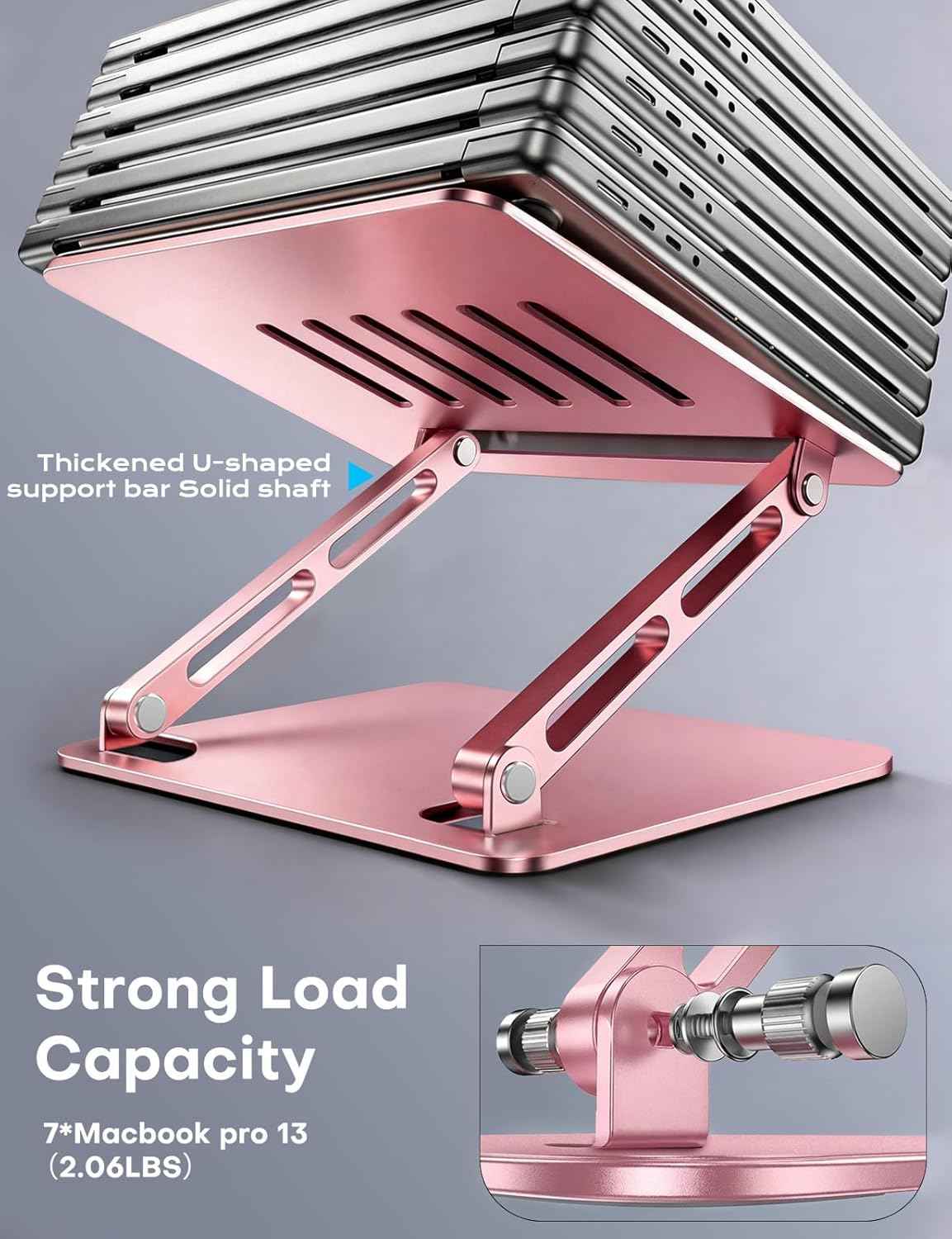 LOXP Adjustable Laptop Stand, Portable Laptop Riser, Aluminum Laptop Stand for Desk Foldable, Ergonomic Computer Notebook Holder for Desk, Office Desk Accessories (10-15.6'')- Pink