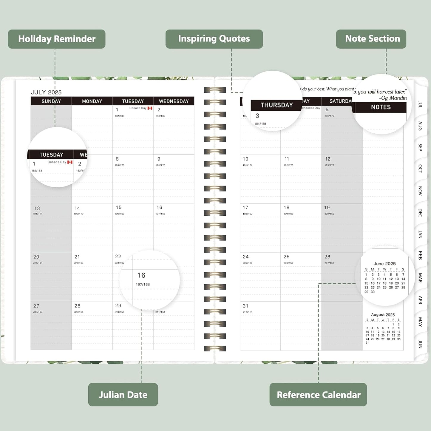 Planner 2025-2026 for Women & Men, Weekly and Monthly Calendar Notebook (July 2025 - June 2026), Hardcover Spiral Bound School Teacher Student Planner with Tabs, Inner Pocket, A5 (6.3" x 8.5")