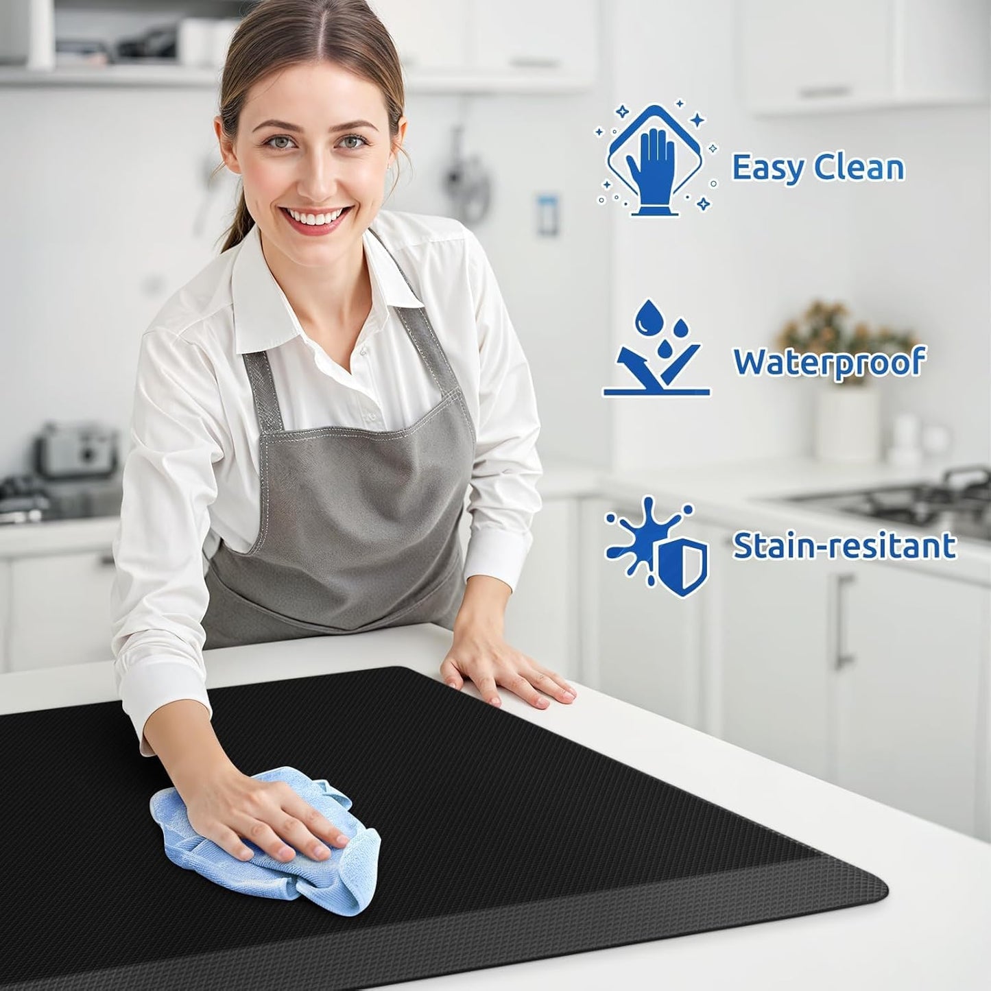 KitchenClouds 2PCS Kitchen Rugs Cushioned Anti-Fatigue Non-Slip Waterproof Kitchen Mat Comfort Foam Standing Mat for Floor Office Sink Laundry (Black) - Lumora Desk