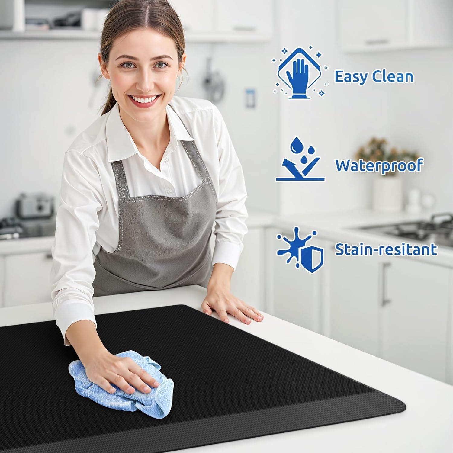 KitchenClouds 2PCS Kitchen Rugs Cushioned Anti-Fatigue Non-Slip Waterproof Kitchen Mat Comfort Foam Standing Mat for Floor Office Sink Laundry (Black) - Lumora Desk