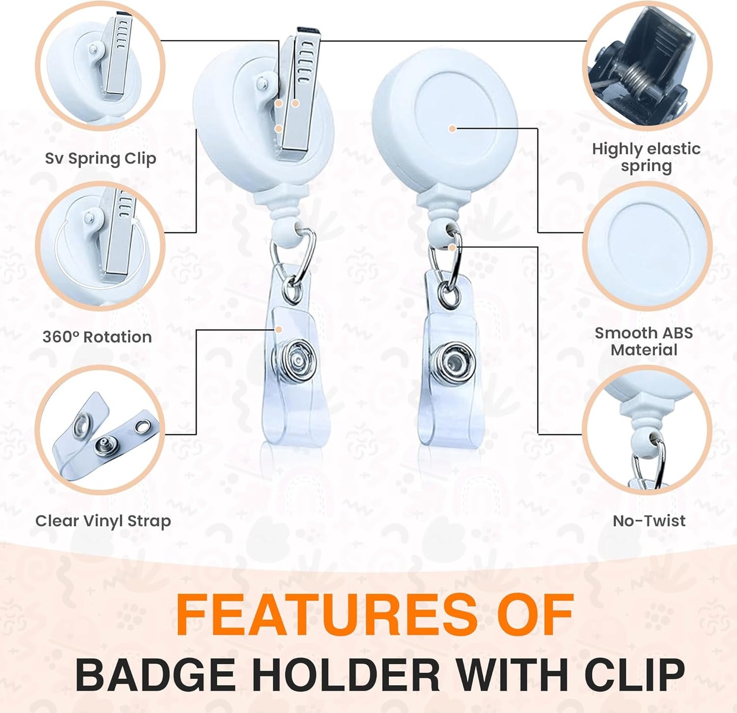 100 Pack Badge Reels Retractable Badge Holder with Clip, Id Clips for Badges, Id Badge Reel, Retractable Id Badge Clip with Clear Vinyl Strap & Alligator Swivel, No Twist Dispenser (White)