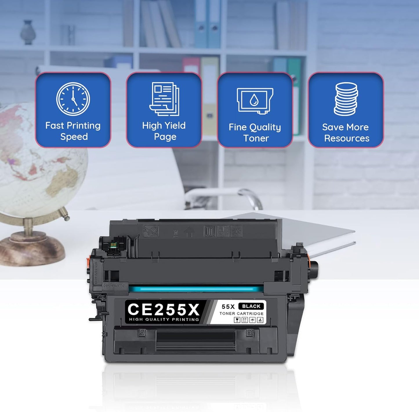 (with Chip) 55X Black High Yield Toner Cartridge CE255X 1-Pack: 55X Toner Cartridge Replacement for HP 55X Toner 55A CE255A for Enterprise 500 MFP M525, Enterprise P3015, Pro MFP M521 Series Printer