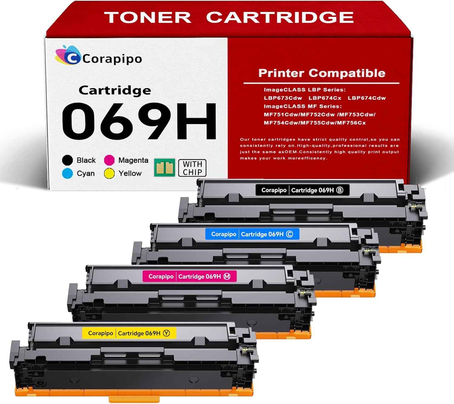 069H / 069 High Yield Toner Cartridge Set :Compatible Replacement Canon 069H Toner for Canon MF753Cdw / 069 / 069H Toner Cartridge for ImageCLASS MF753Cdw MF751Cdw MF750C LBP674Cdw Printer