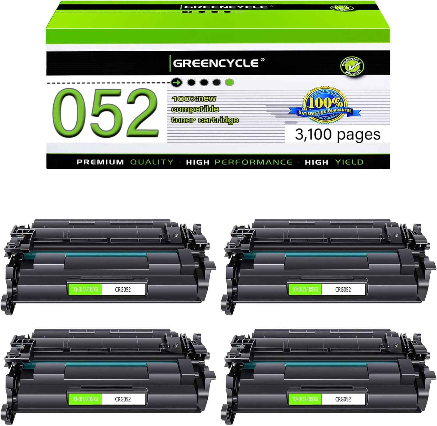 greencycle 052 Toner Cartridge Compatible Replacement for Canon 052 052H CRG-052 CRG052 Toner for ImageCLASS LBP214dw LBP215dw MF426dw MF424dw MF429dw MF426 MF424 MF429 MF420 LBP210 Printer 4 Black