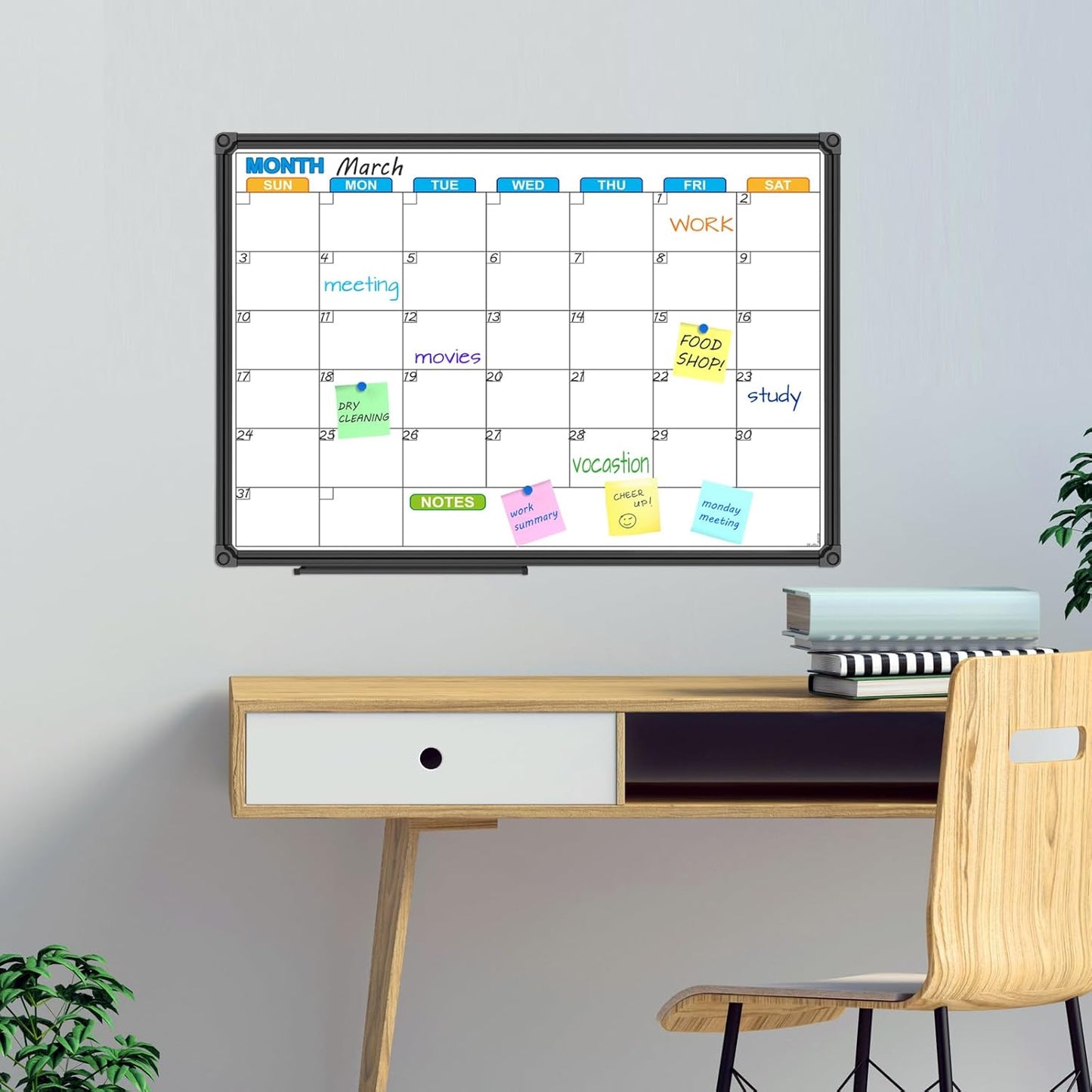 JILoffice Dry Erase Calendar Whiteboard - Magnetic White Board Calendar Monthly 24 X 18 Inch, Black Aluminium Frame Wall Mounted Board for Office Home and School - Lumora Desk