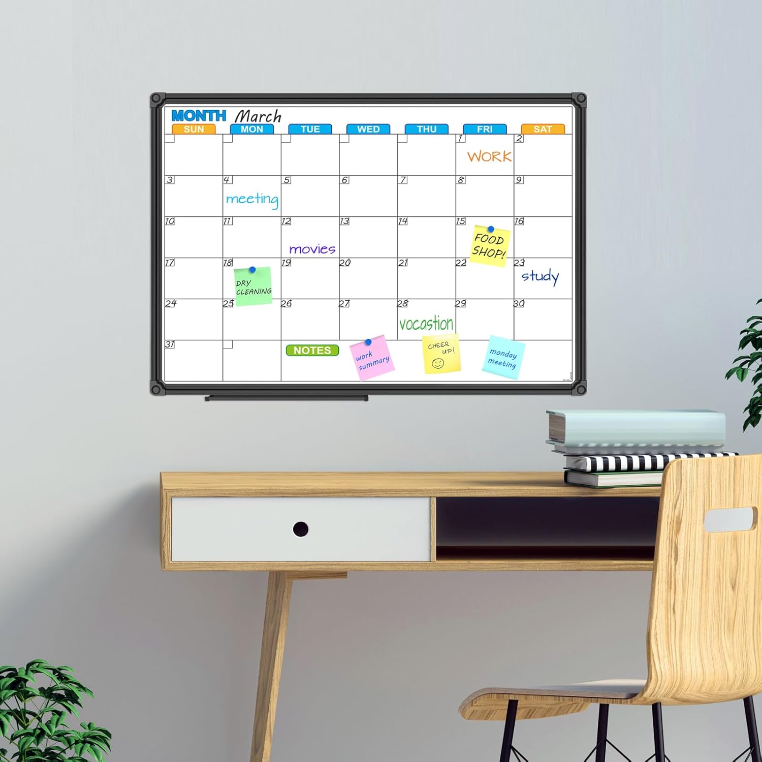 JILoffice Dry Erase Calendar Whiteboard - Magnetic White Board Calendar Monthly 24 X 18 Inch, Black Aluminium Frame Wall Mounted Board for Office Home and School - Lumora Desk