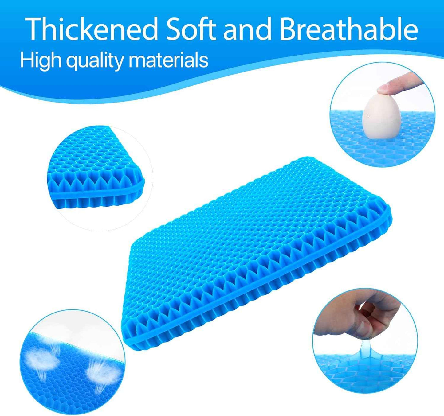 Hvllyan Gel Seat Cushion for Long Sitting (Thick & Extra Large), Gel Cushion for Wheelchair Soft, Chair Cushion, Car Seat Cushion Breathable, for Office Chair for Hip Pain