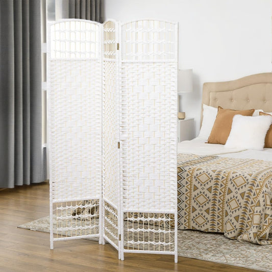 NicBex Room Divider 3 Panel Room Dividers with Woven Paper Design Partition Room Dividers and Folding Privacy Screens 5.6 FT Wall Divider for Office, Room Separation,47.25" W x 0.5" D x 67" H, White - Lumora Desk