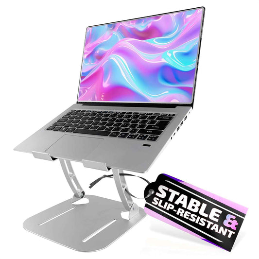 Laptop Stands Height & Angle Adjustable Computer Stand for Laptop -Portable Computer Holder for Desk with Ventilation Slots for Enhanced Airflow - Adjustable Laptop Stands for Desk with Silicone Pads