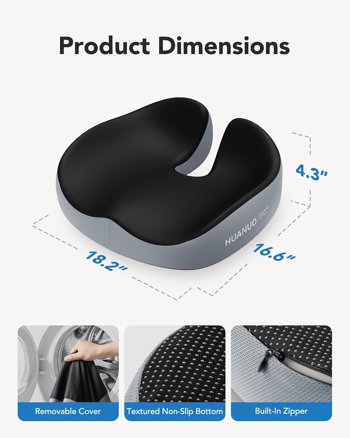 HUANUO Seat Cushion for Office Chairs, Extra Large Desk Chair Cushion for Back Pain Tailbone Pain Relief, Ergonomic Memory Foam Car Seat Cushion, Wheelchair Cushions for Long Sitting, Anti-Slip Bottom