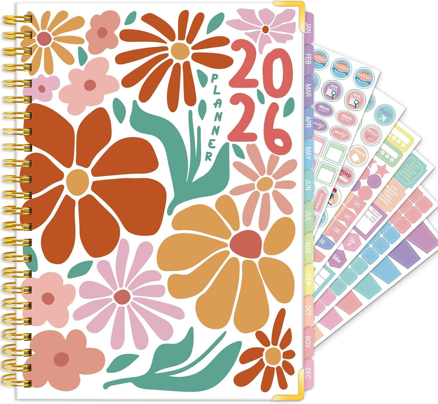 GuassLee Planner 2026 Daily Weekly and Monthly - A5 Planner from January 2026-December 2026, 6.1"x8.4" Aesthetic Agenda Planning Book with Back Pocket, Stickers, Coated Tabs, A5 Size