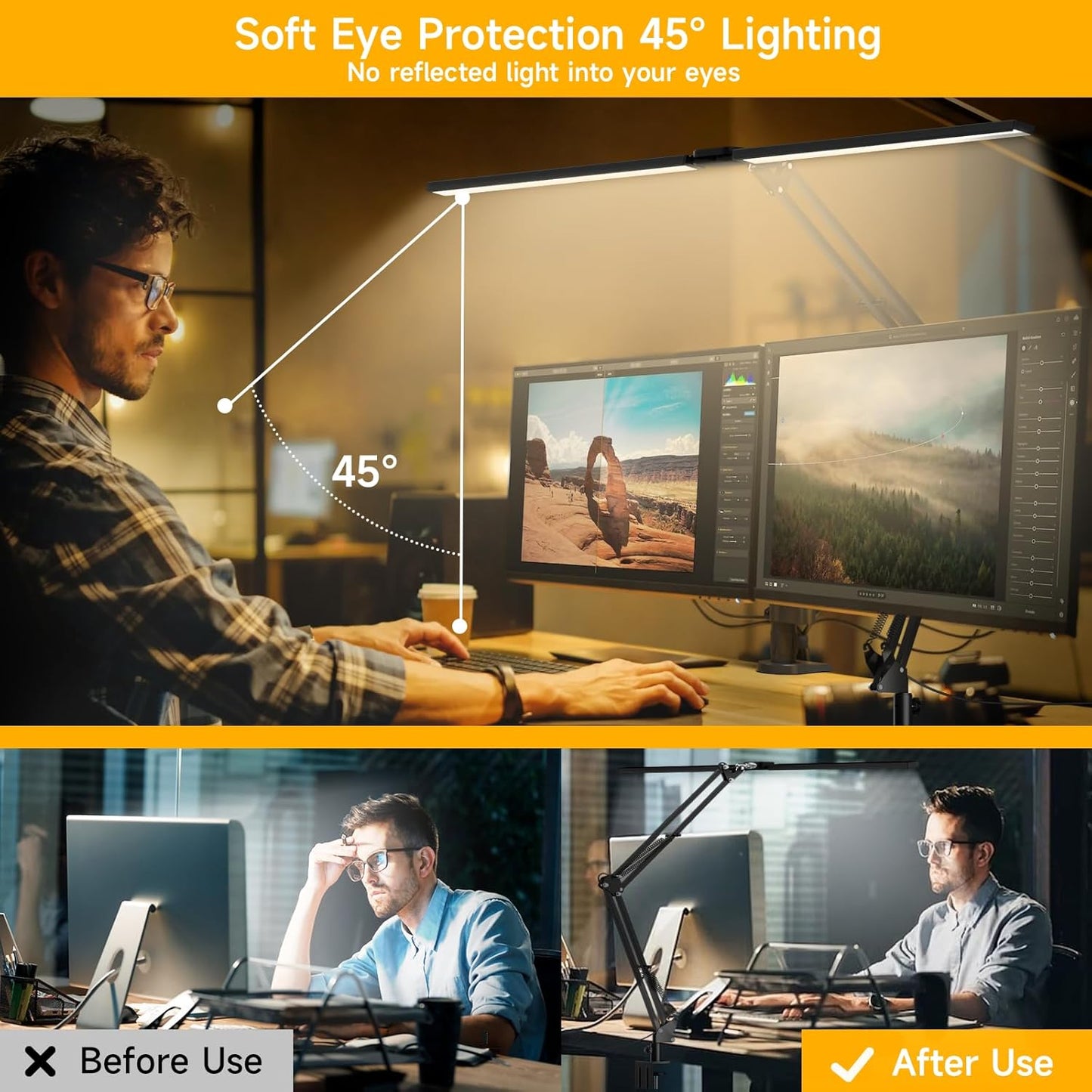 SKYLEO Led Desk Lamp for Home Office - 2400LM Ultra Bright Desk Light -Eye Caring Desk Lamp with Clamp - Adjustable Office Lamp with Remote Control- Easy Installation - 24W Black - Lumora Desk