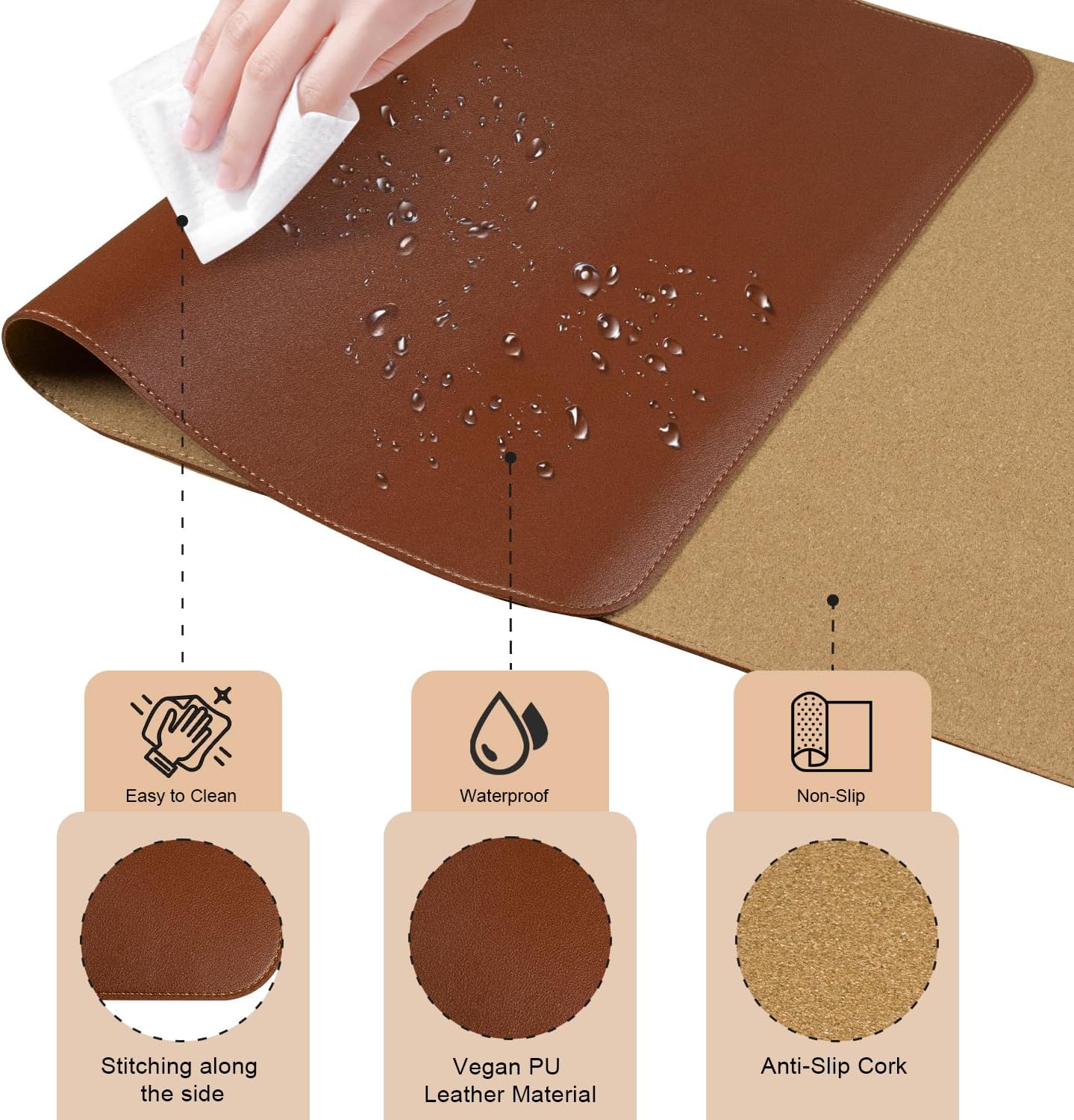 Large Desk Pad, 47.2'' x 23.6'', Office Desk Mat, Computer Mat for Desk, Leather Desk Pad Protector, Sewing Desk Blotter, Desktop Writing Pad for Office/Home/Decor Brown