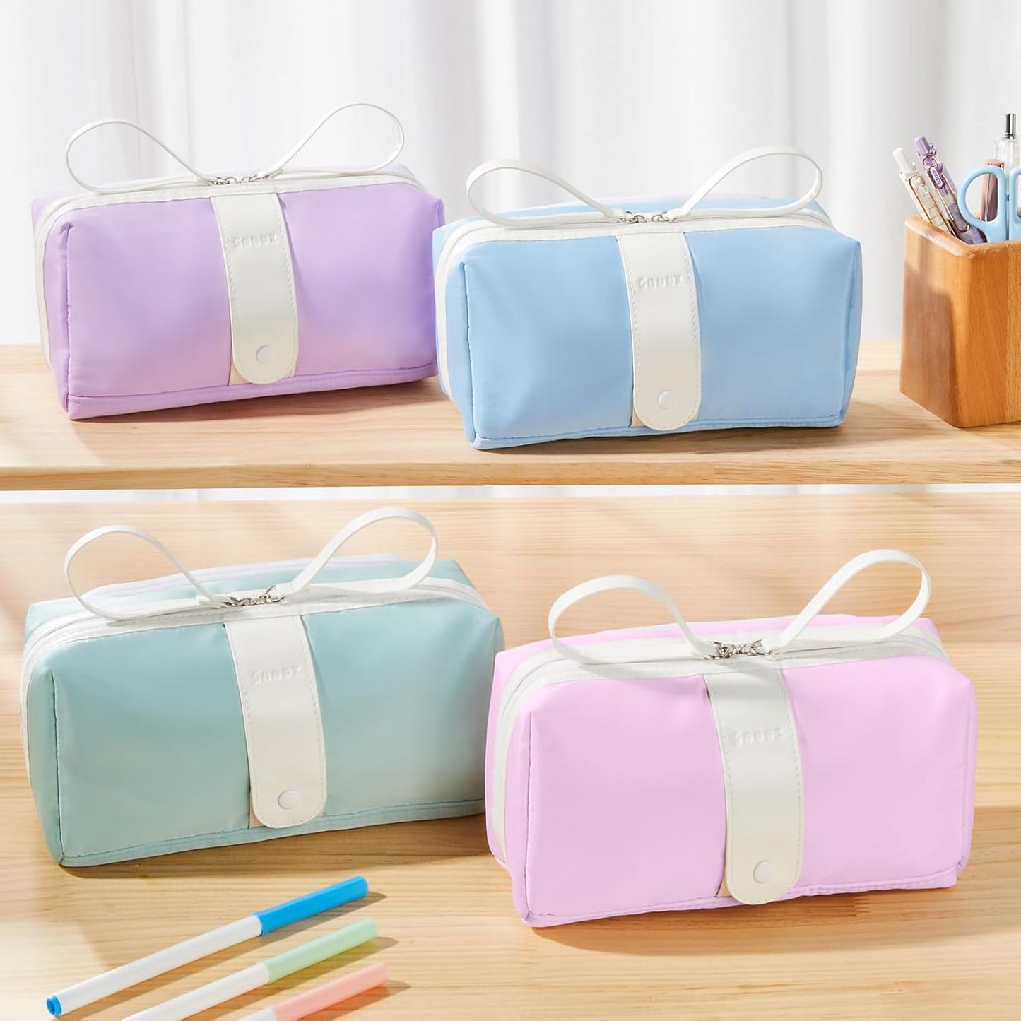 Sooez Big Capacity Pencil Case, Extra Large Pencil Pouch with Zipper Pocket, Wide Opening Pencil Bag, Portable Stationery Organizer, Cute Aesthetic School Office Supplies for Teens Girls, Purple