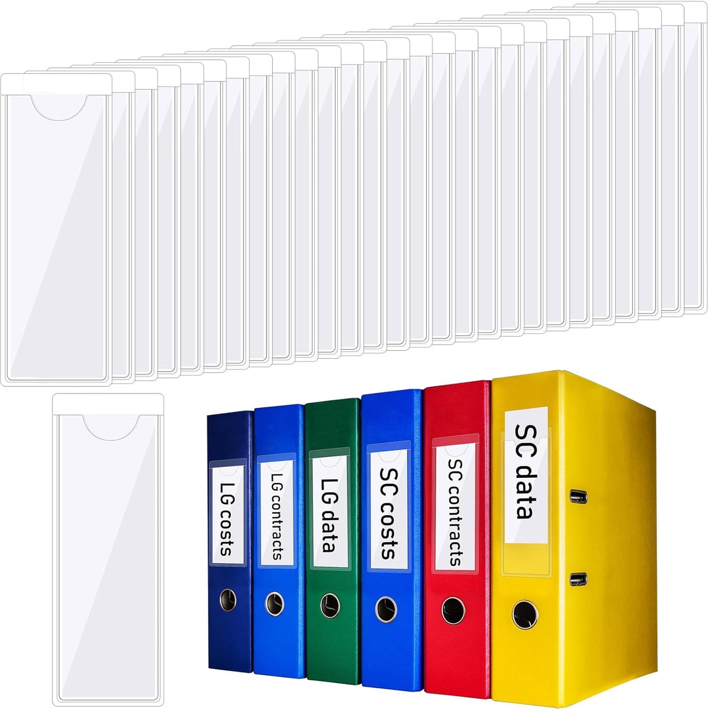 Chinco 30 Pack Self-Adhesive Index Card Pockets with Top Open for Loading - Ideal Index Card Holder for Organizing and Protecting - Crystal Clear Plastic (1.2 x 3.35 Inches)