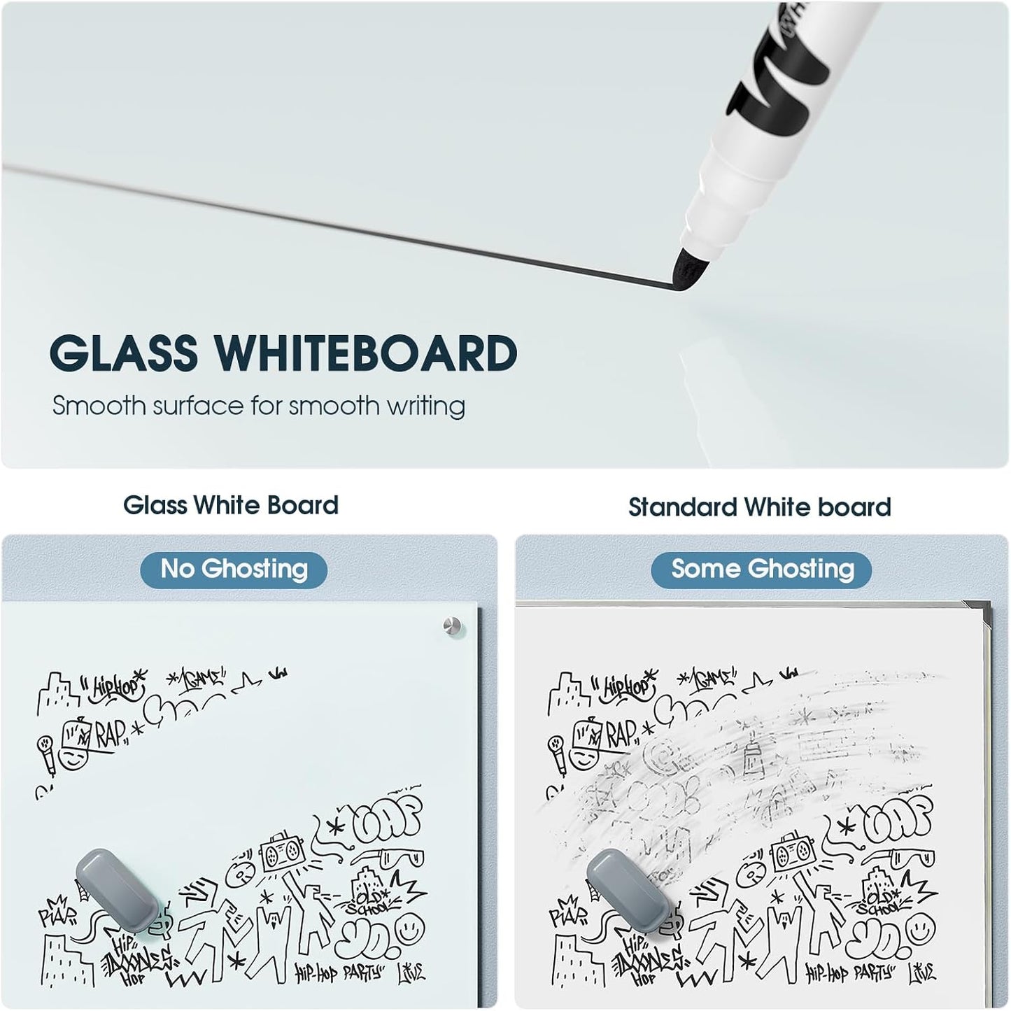 MaxGear Glass Whiteboard, Tempered Magnetic Dry Erase Board 48 x 36 Inch, Frameless Wall Mounted, Office Classroom Conference Room Home Use, Includes Markers, Eraser, Magnets & Mounting Kit