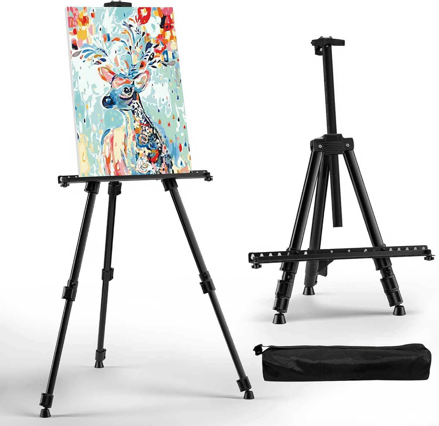 Art Easel for Painting and Display – Adjustable Floor 66 Inch Folding Metal Easel Stand for Sign - Table Top Canvas Stand - Portable Drawing Paint Heavy Duty for Artists Adults Holder or Teen