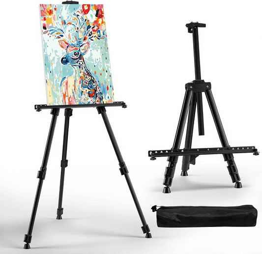 Art Easel for Painting and Display – Adjustable Floor 66 Inch Folding Metal Easel Stand for Sign - Table Top Canvas Stand - Portable Drawing Paint Heavy Duty for Artists Adults Holder or Teen