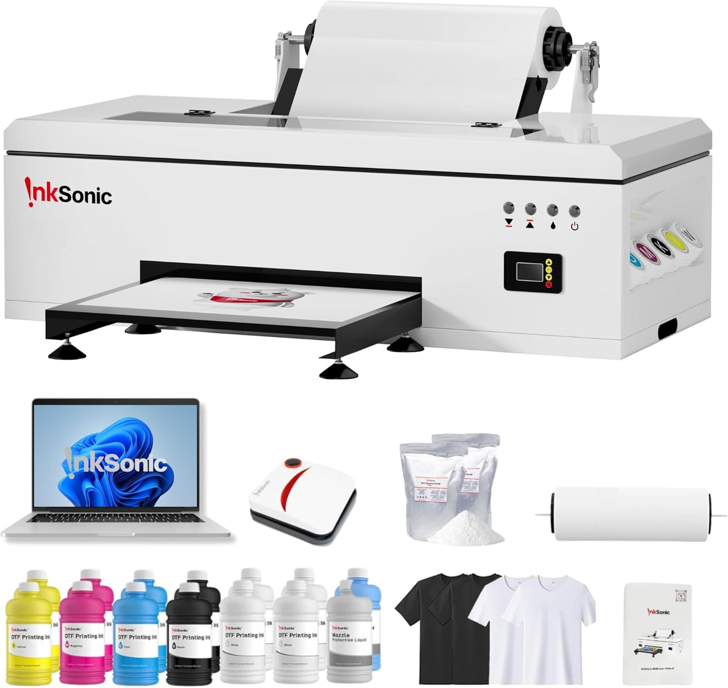 InkSonic R1390 DTF Printer Machine,White Ink Circulation, A3 T-Shirt Printing Machine with Laptop,T-Shirt Maker for Clothes Design 13" Format DTF Printer Bundles, Direct to Film Heat Transfer,1390