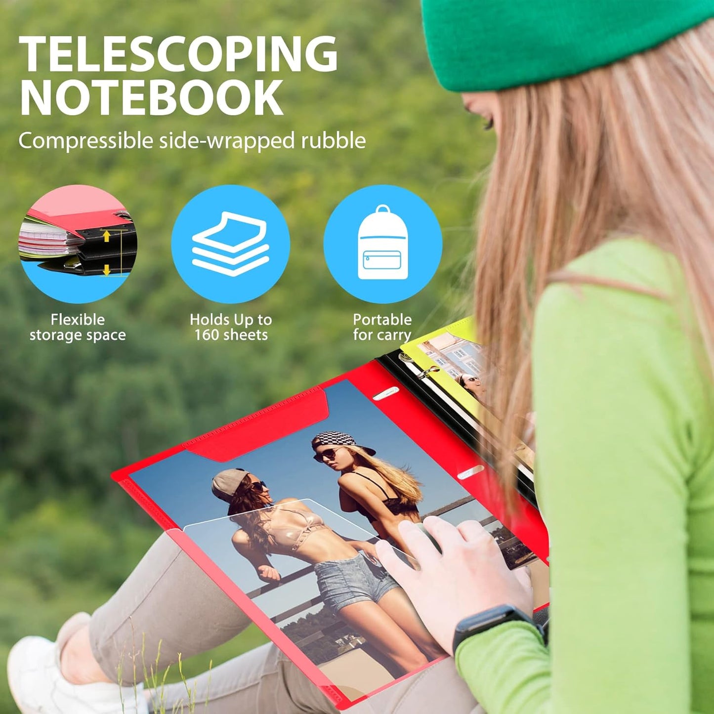WOT I 2-Pack Telescoping 3 Ring Binder Notebooks - Customizable Cover, 5 Dividers & Pocket Folder in One Slim Organizer (60 Sheets Included), Red