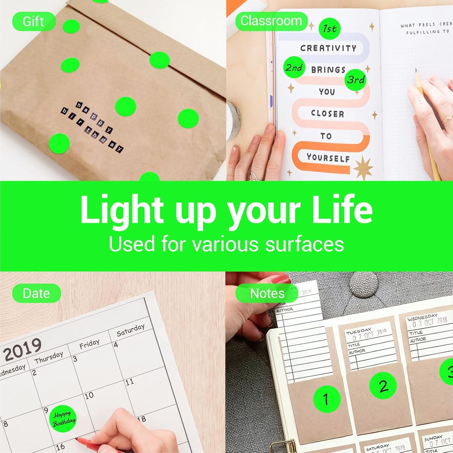 1 Inch Circle Dot Stickers 1000 PCS Color Coding Thermal Labels Dots Writable Printable Small Round Stickers for Office, Classroom, Inventory, Garage, Organizing Storage, Fluorescent Green