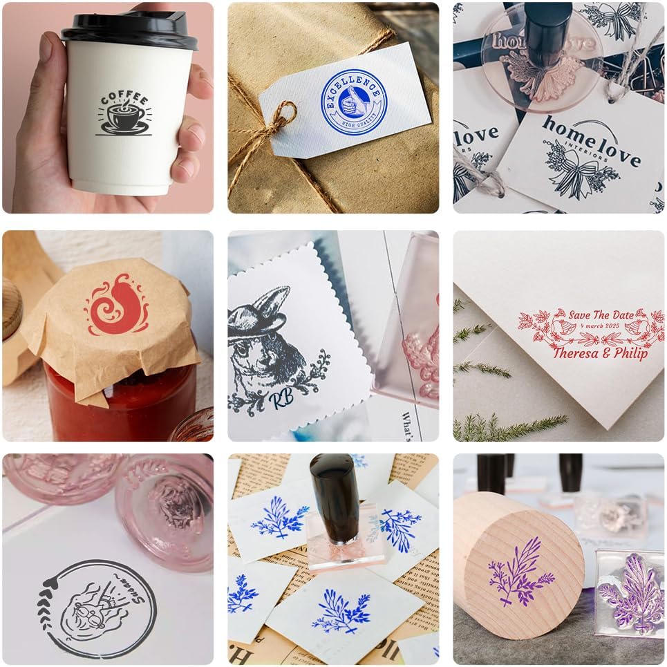 Personalized Logo/Address/Name Stamps -Custom Wooden Rubber Stamp, Multiple Sizes Stamps for Business (Square Stamp)