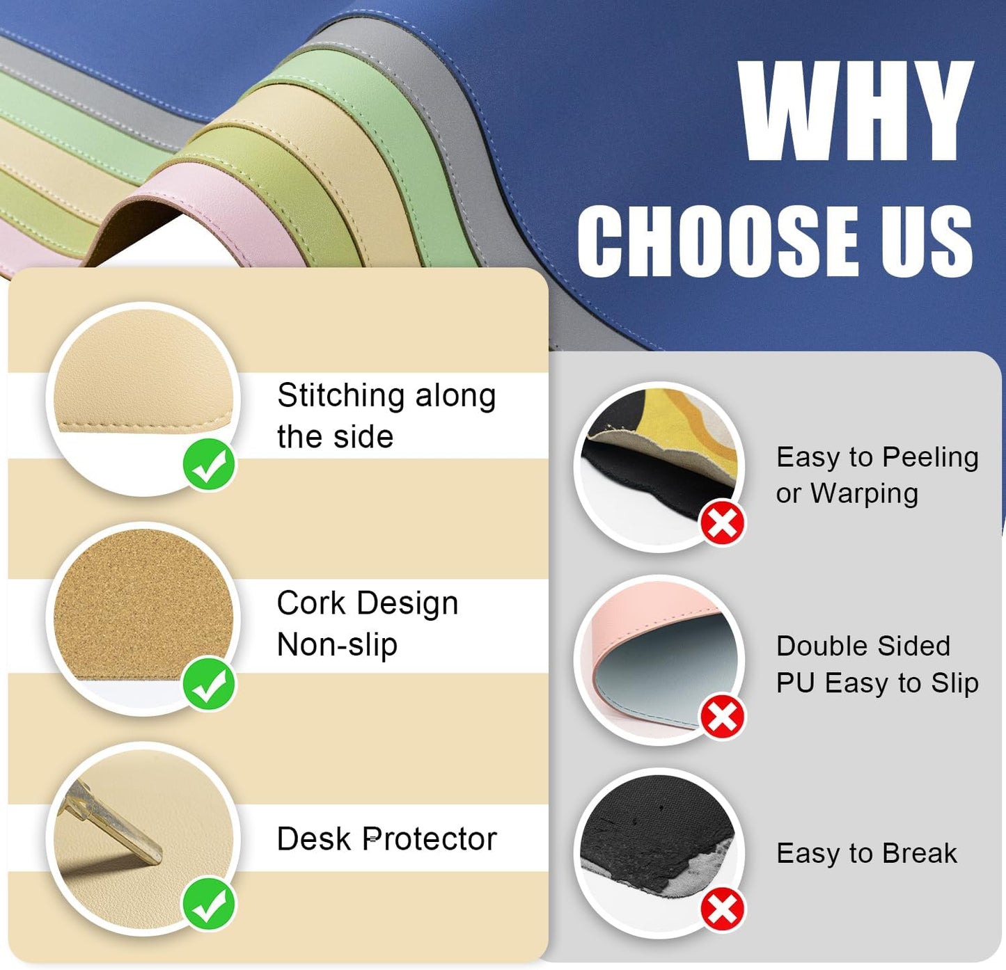 Large Desk Pad Mat 47.2" x 17", Office Desk Mat, Non-Slip PU Leather & Cork Desk Blotter for Keyboard and Mouse, Large Desk Mat, Large Mouse Pad for Office & Home(Apricot)