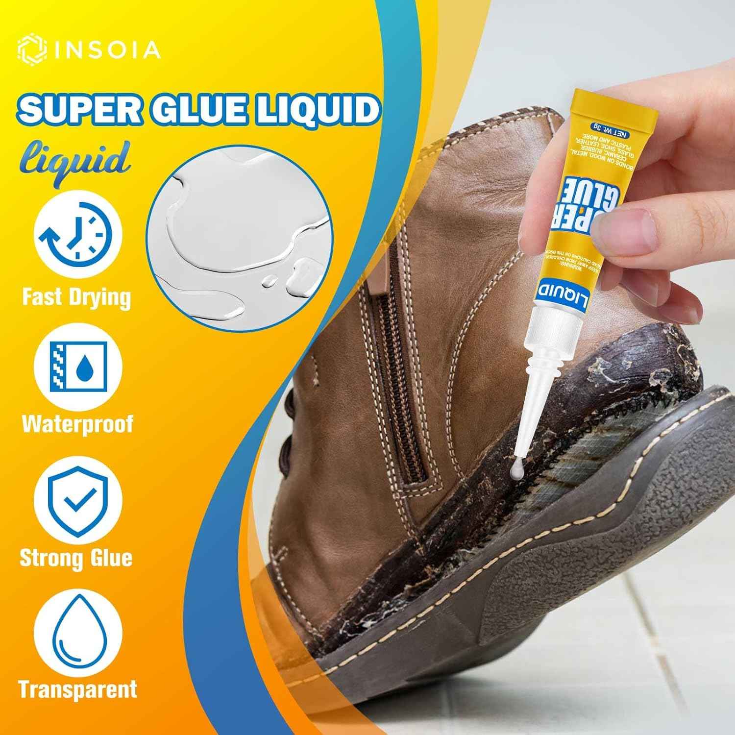 Super Glue Liquid Clear, 24 X 3g All Purpose Strong Adhesive Ca Glue Cyanoacrylate Quick Dry Instant Glue for Plastic, Metal, Ceramic, Shoe, Wood, Leather, Model, Rhinestone, Jewelry and DIY Crafts