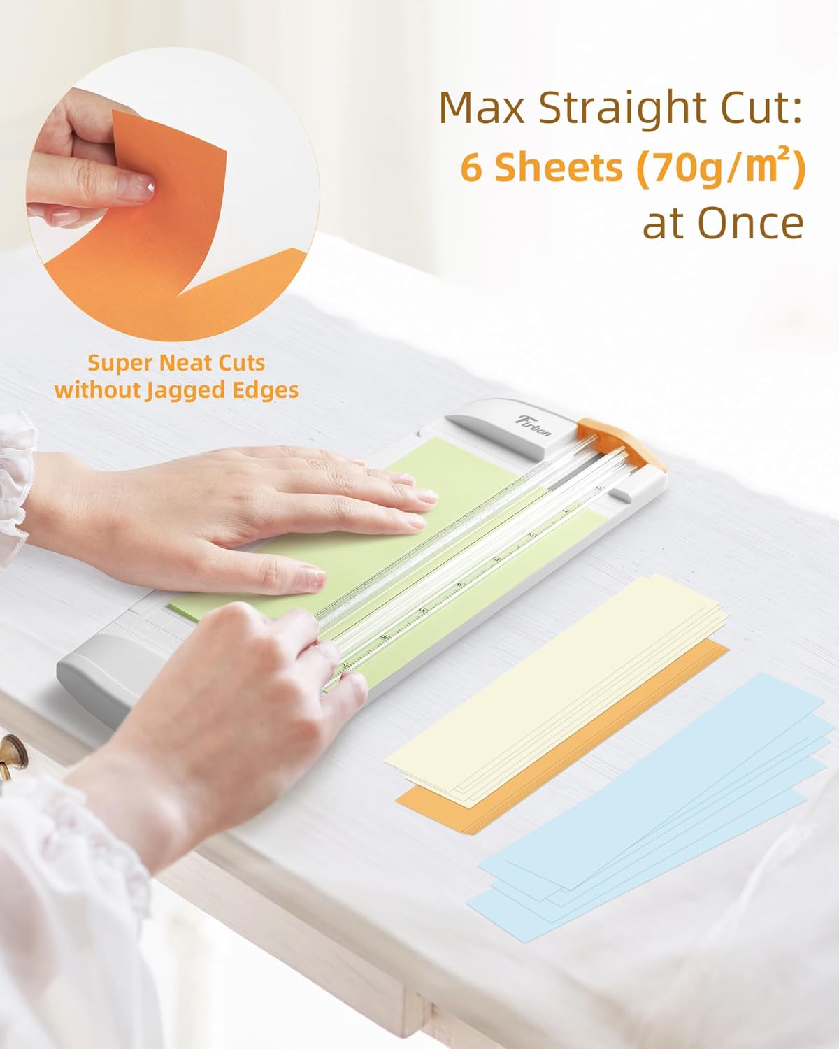 Firbon 3-in-1 Paper Cutter, 9" Compact A5 Paper Trimmer with Straight Cut, Scoring & Perforating Blades for Cardstock, Scrapbooking, Crafting, Labels & Home Office (Orange)
